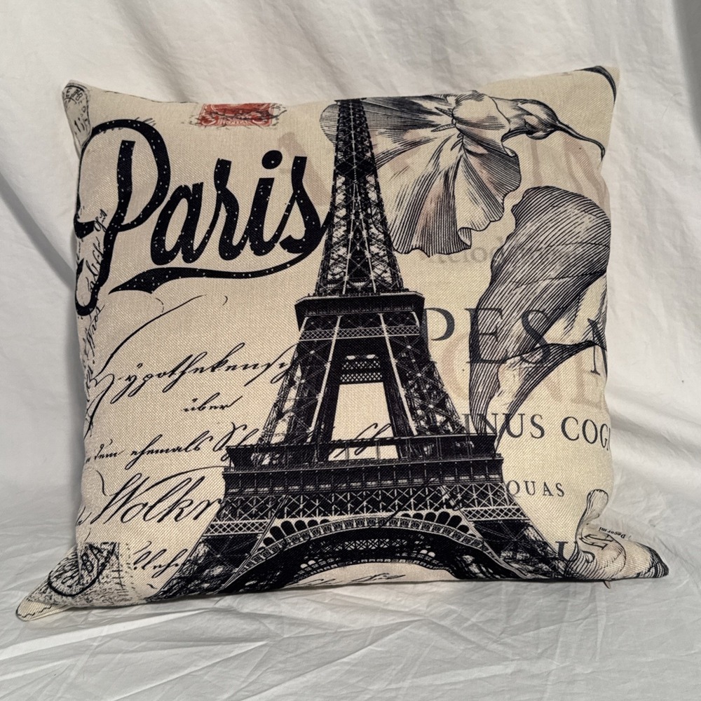 Decor Mi Paris Throw Pillow French Script Postale Square Decorative Eiffel Tower